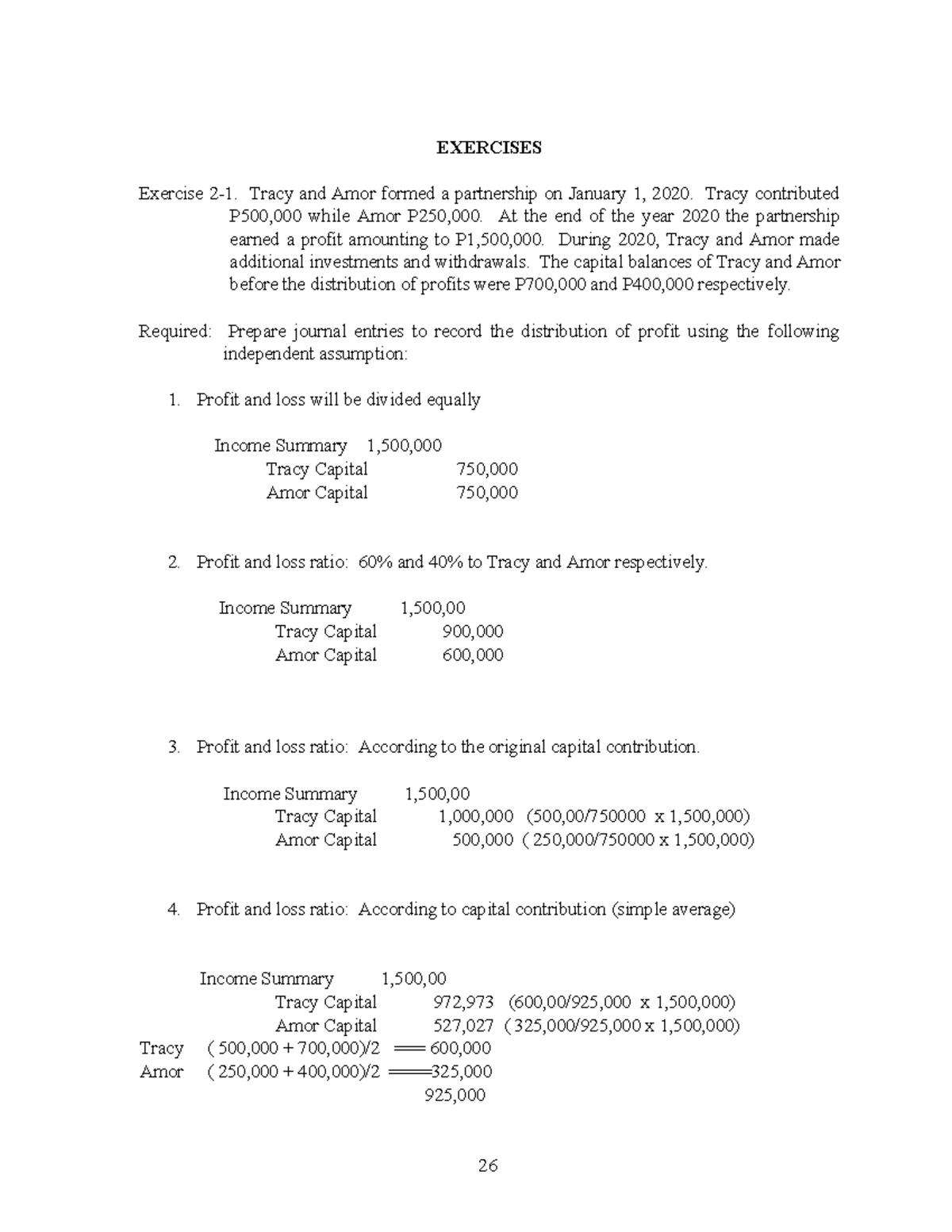 Acctg 122 Chapter 2 Profit Distribution Exercises and Solutions - Studocu