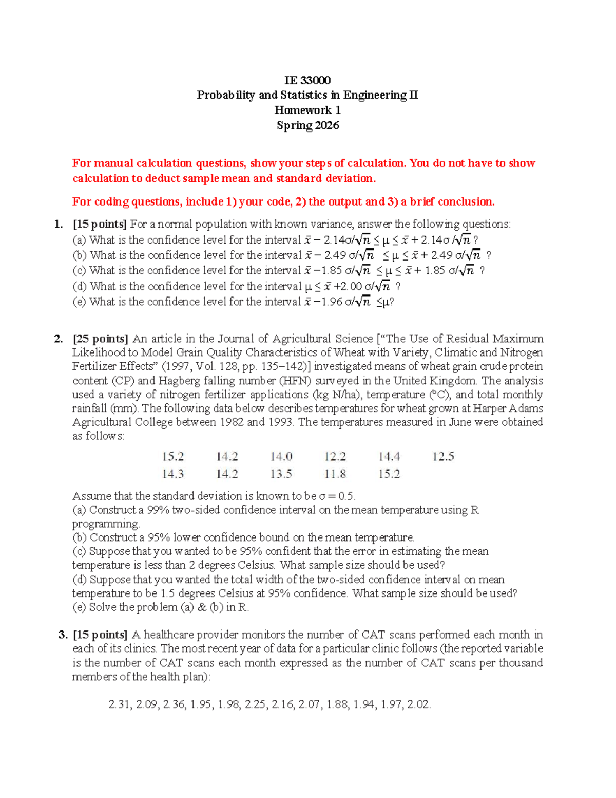 IE 330 Probability & Statistics in Engineering II - Homework 1 - Studocu