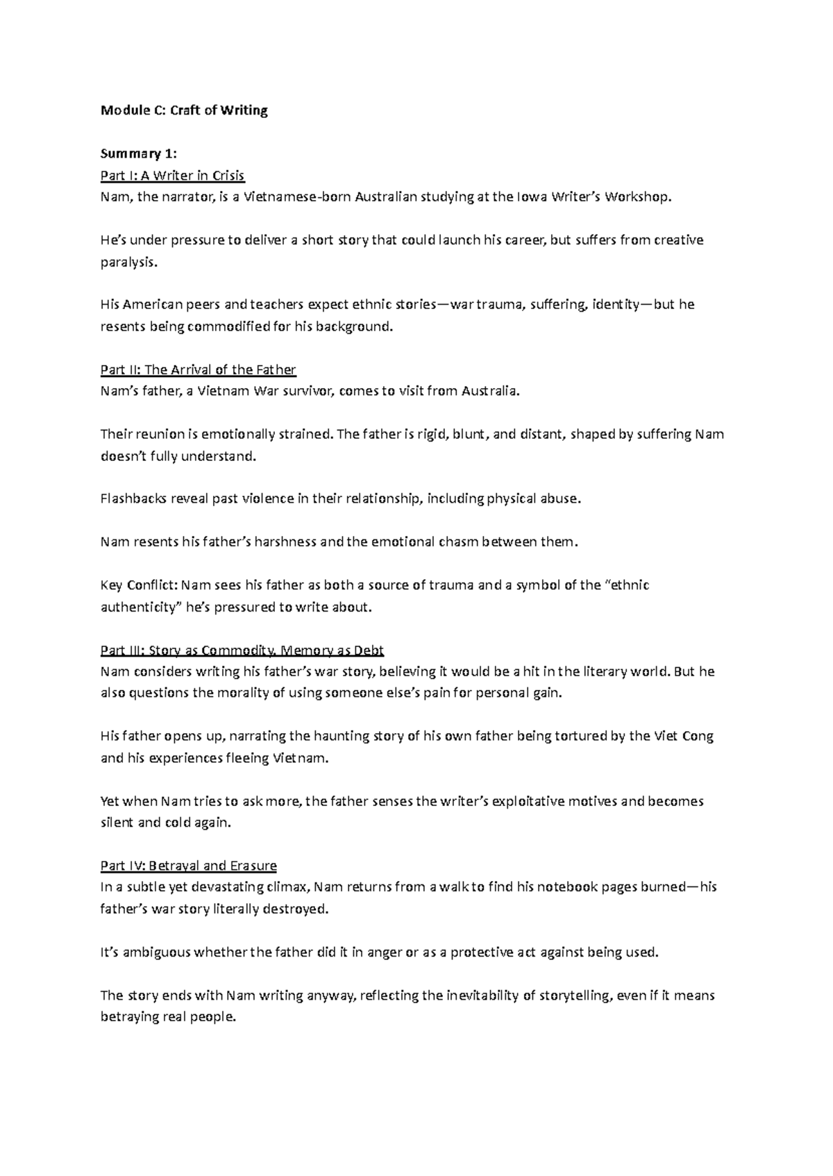 Module C: Craft of Writing Comprehensive Notes and Analysis - Studocu