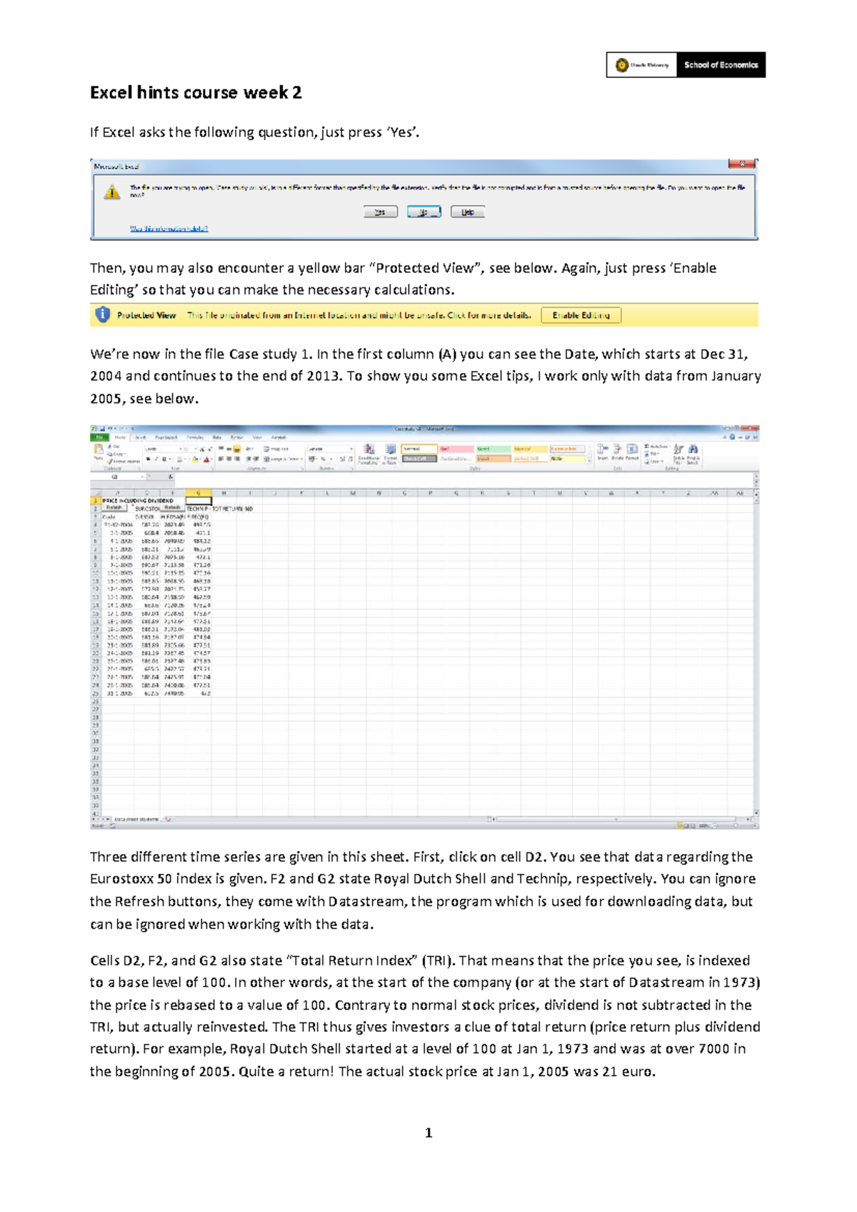 Excel Hints Case Study 1: Week 2 Calculations and Tips - Studeersnel