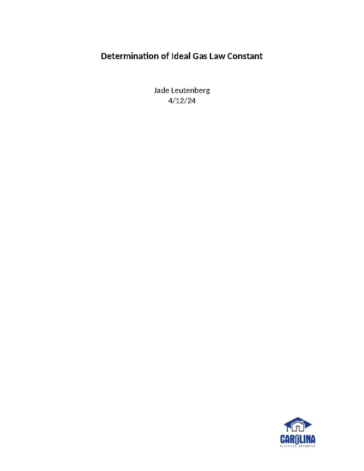 CHM 101L M6 Ideal Gas Law Constant Lab Report and Analysis - Studocu