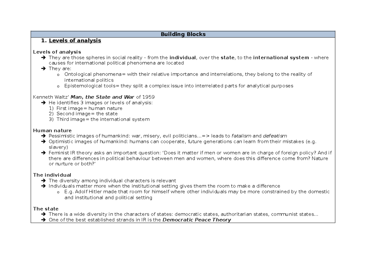 Levels of Analysis in International Relations: Key Concepts and ...