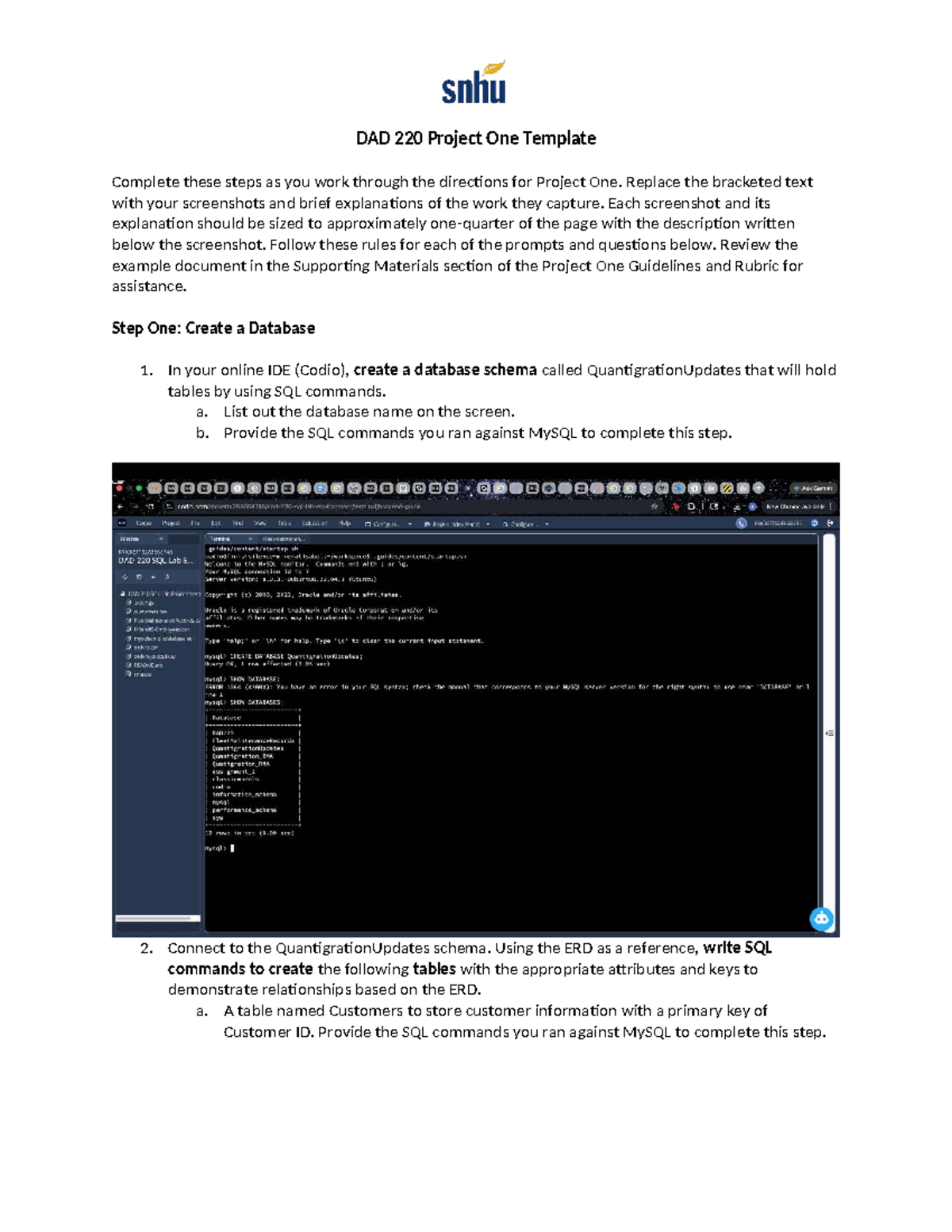 DAD 220 Project One Template: Database Creation & SQL Queries Guide ...