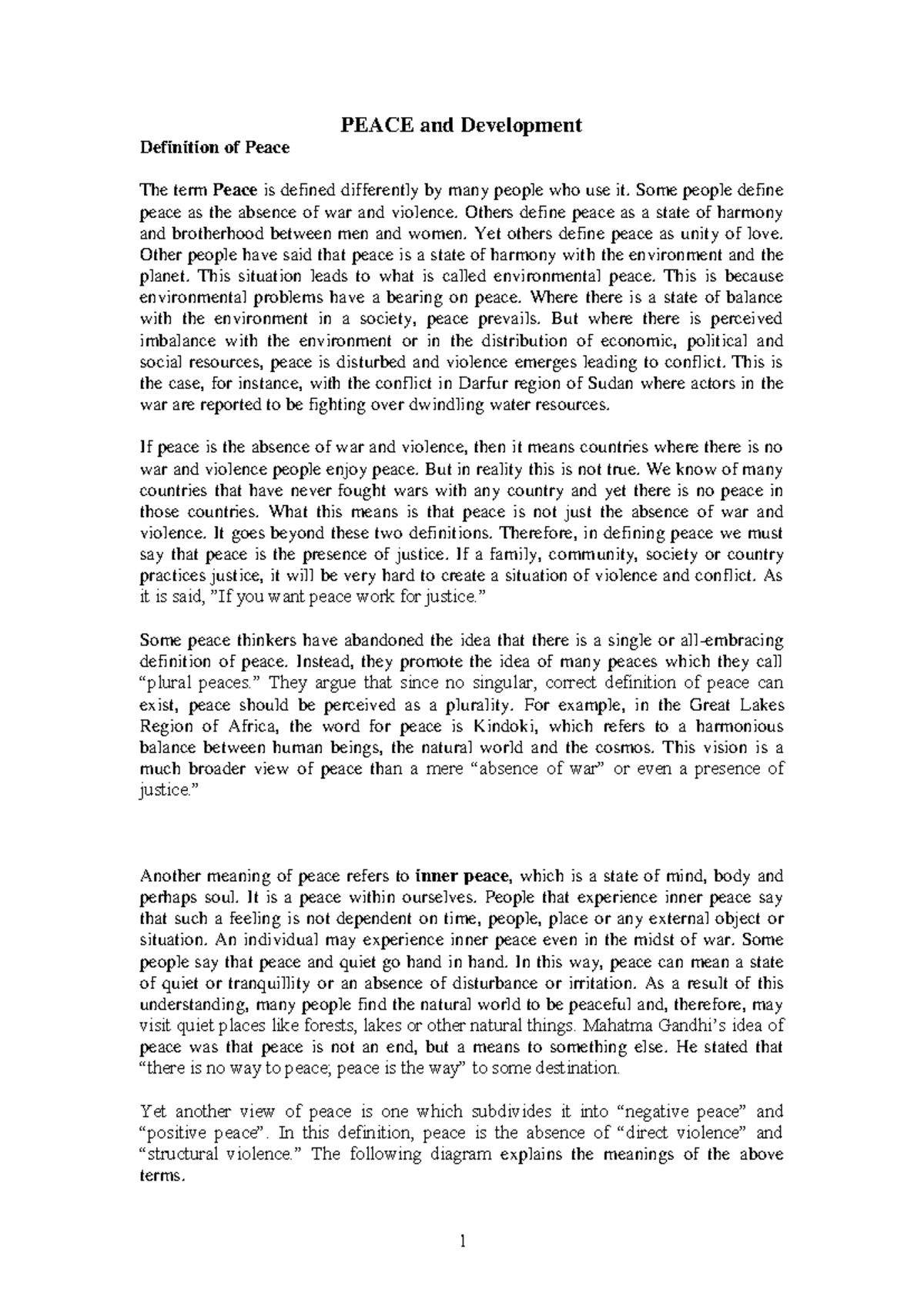 PEACE and Development: Understanding the Concept of Peace - Studocu
