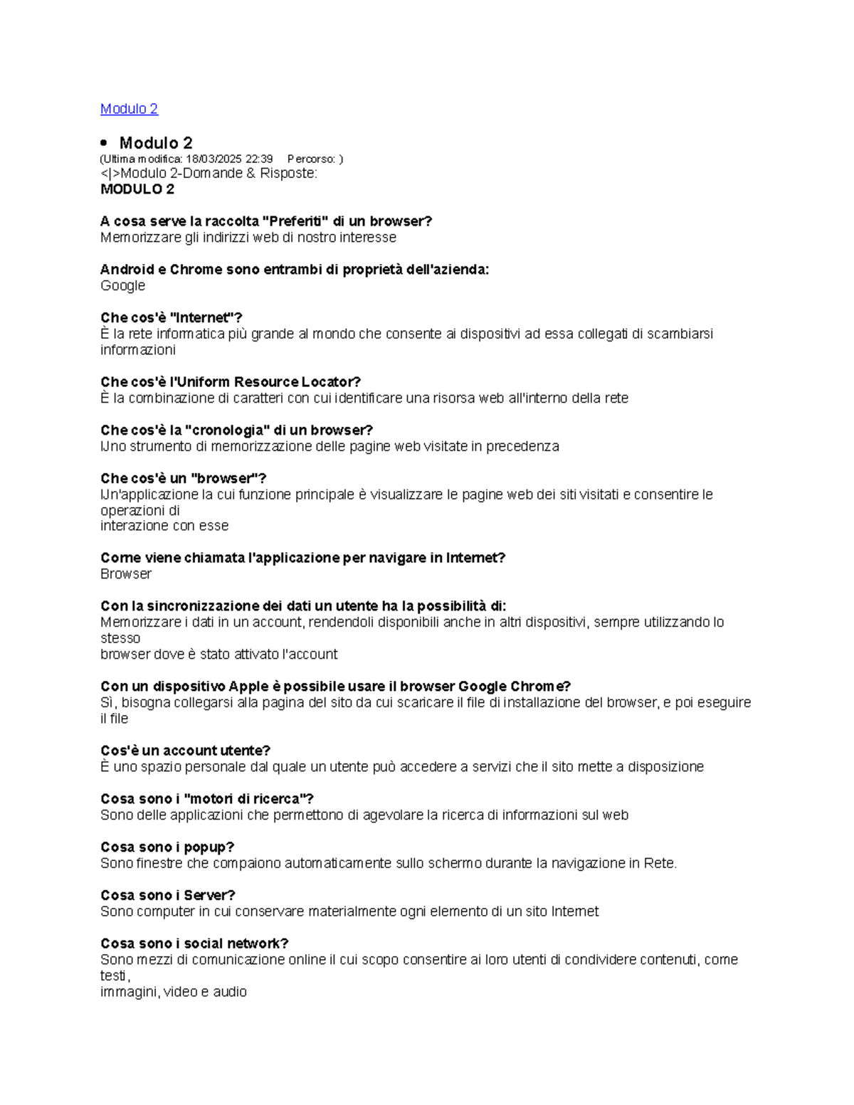Modulo 2-7: Domande e Risposte Utente Modulo 2 - Studocu
