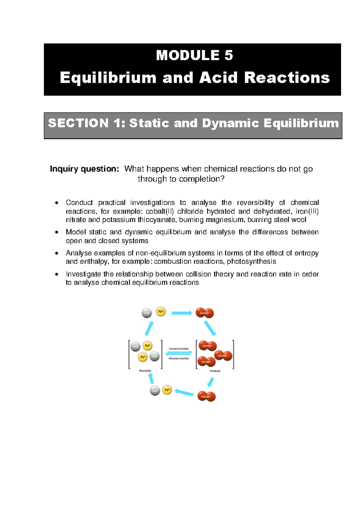 Year 12 Chemistry: Module 5 - Static & Dynamic Equilibrium Analysis ...