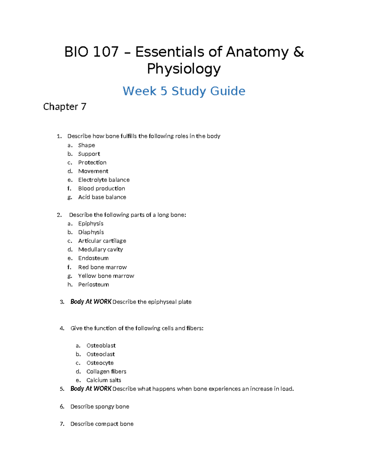 BIO 107 Week 5 Study Guide: Anatomy & Physiology of Bone Structure ...