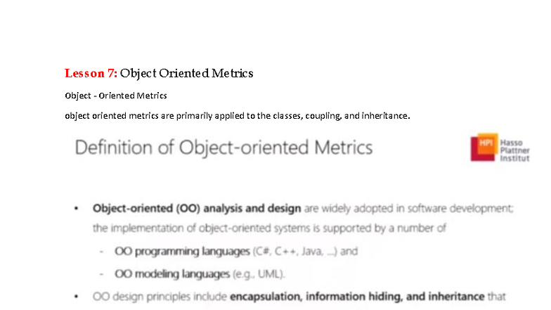 Lesson 7: Object Oriented Metrics Overview and Analysis - Studocu