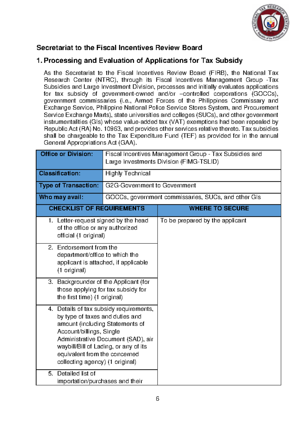 FIRB Citizens Charter 2025: Processing Tax Subsidy Applications - Studocu