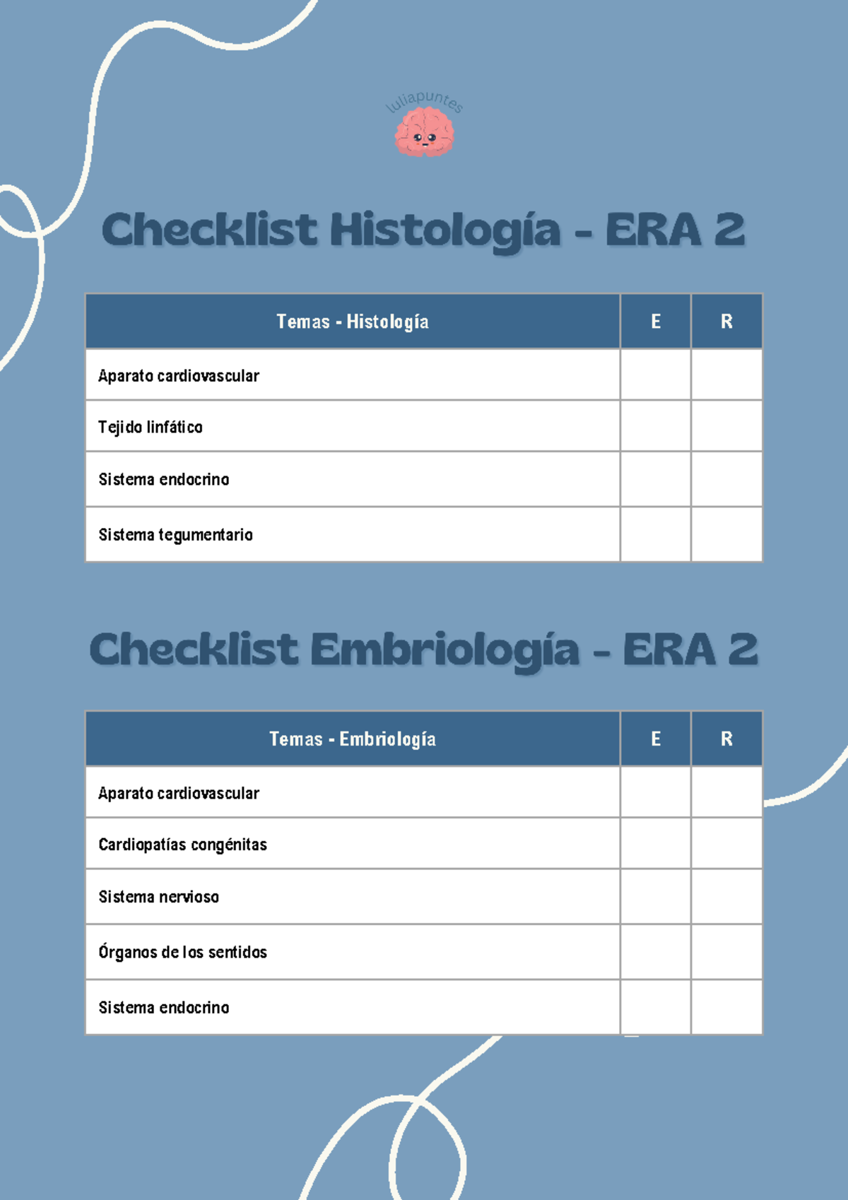 Checklist HEG - ERA 2 - Heg2 - Histologia, embriologia y genetica ...