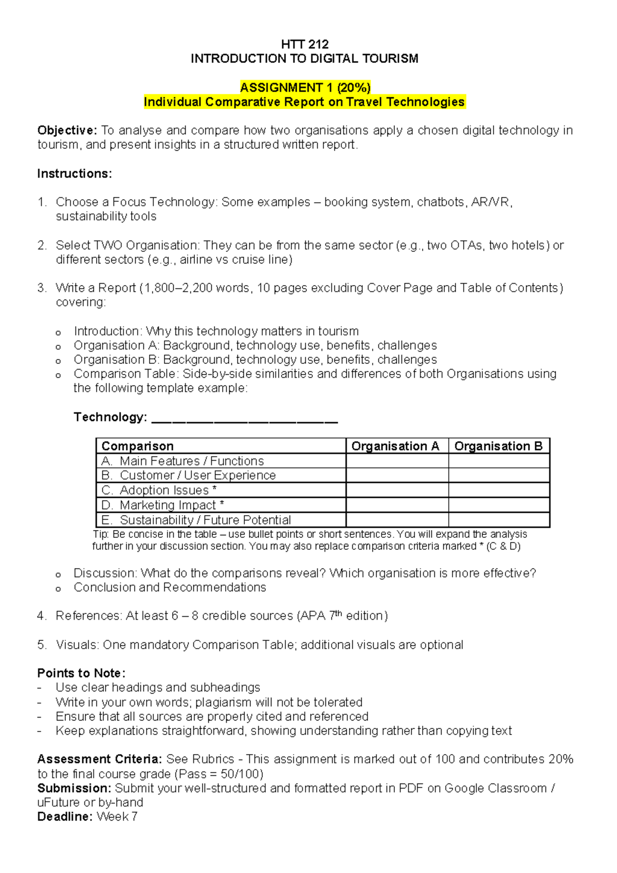 HTT 212 ASSIGNMENT 1: Comparative Report on Travel Tech in Tourism ...