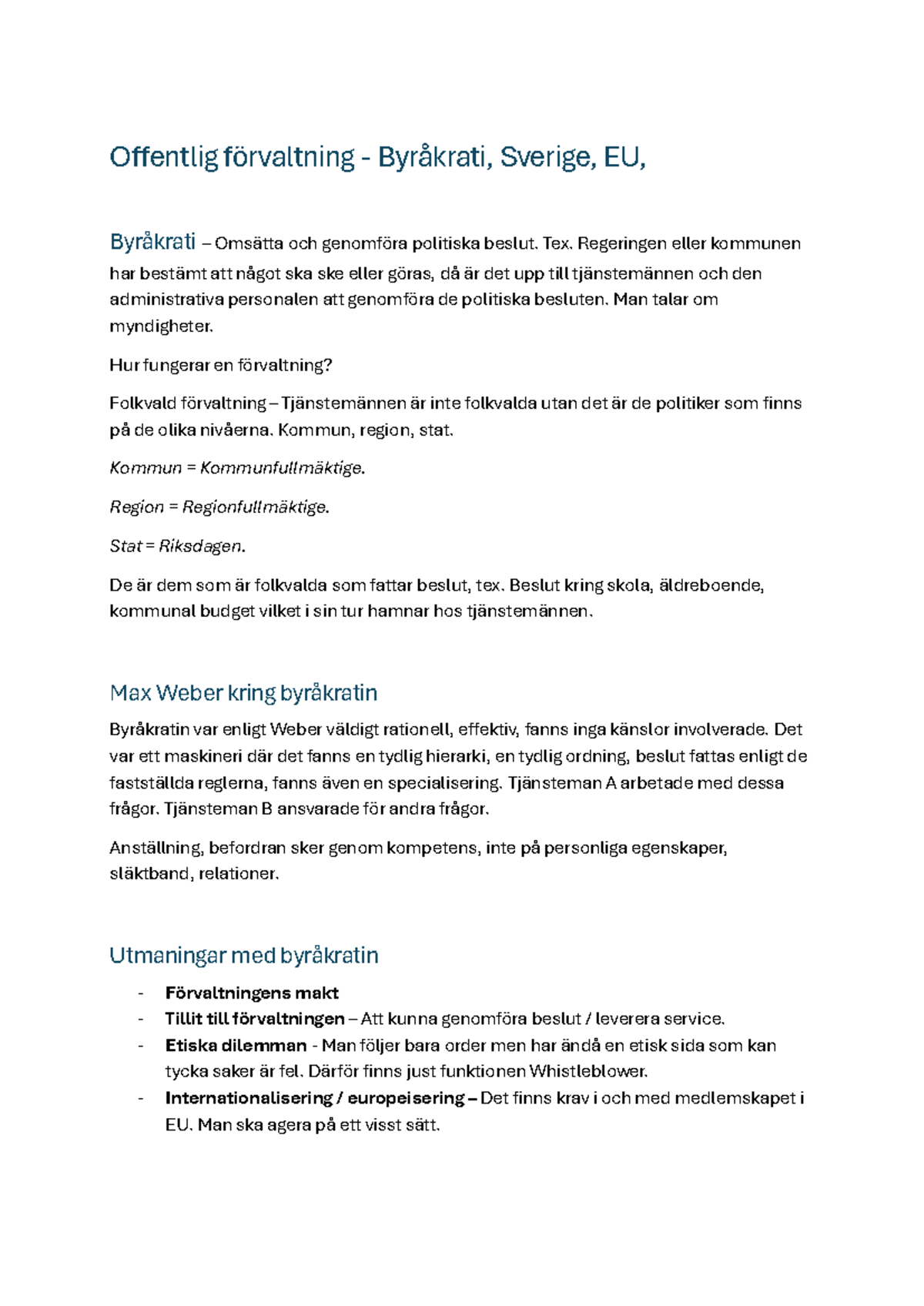 Offentlig förvaltning och råkrati i Sverige och EU: En analys - Studocu