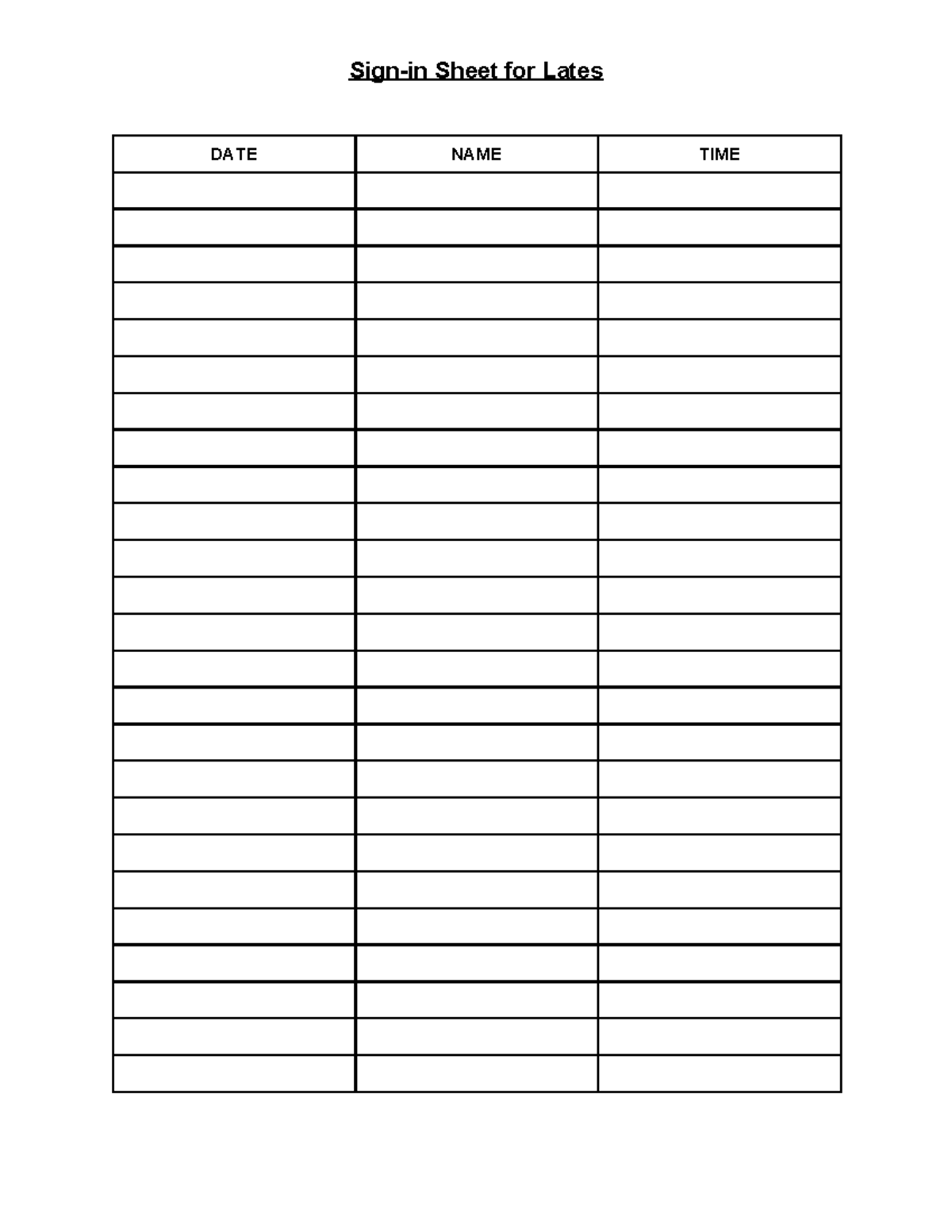 Late Sign-in Sheet - PHYS 223 - Sign-in Sheet for Lates DATE NAME TIME ...