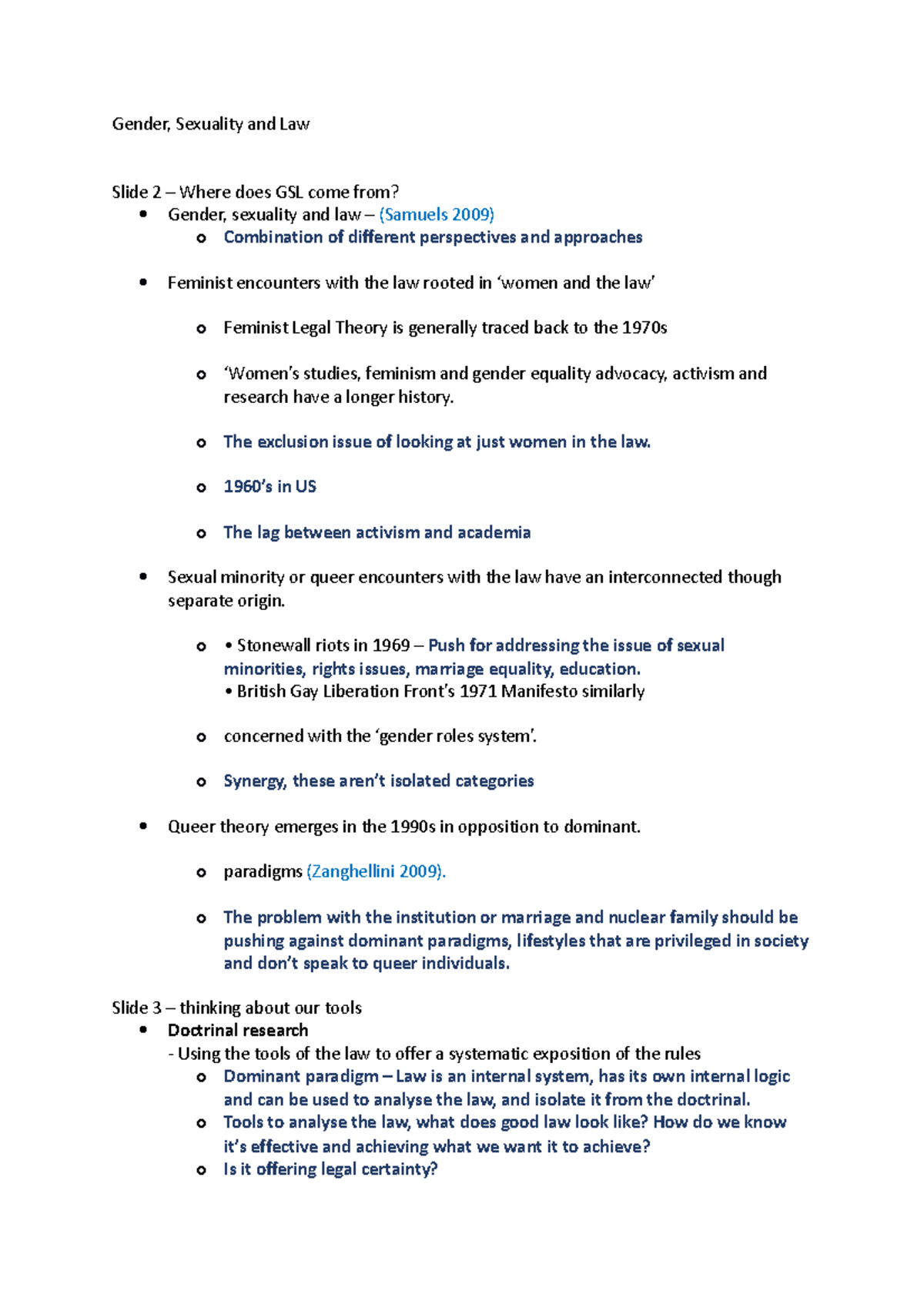 Gender, Sexuality and Law - Lecture Notes (Week 1) - Studocu