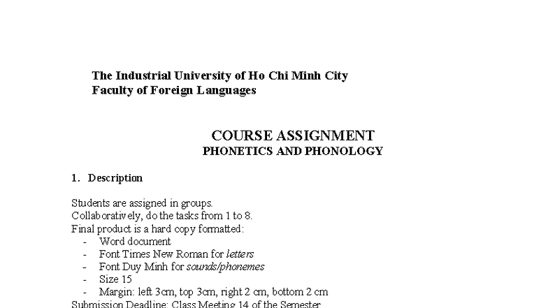 Phonetics and Phonology Assignment - Course Code: FFL 1 - Studocu