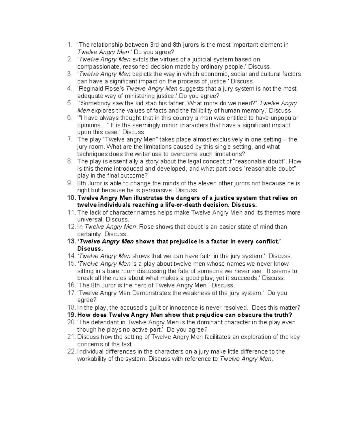 Twelve Angry Men (12AM) Essay Prompts: Key Themes & Discussions - Studocu