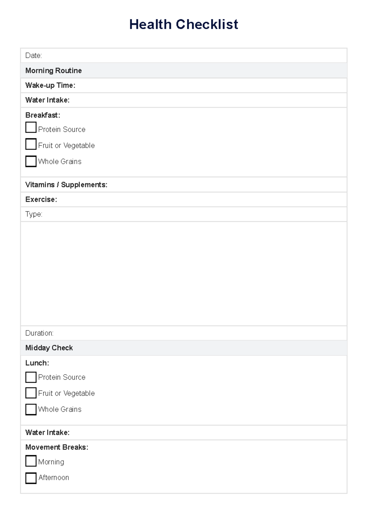 Health Checklist: Daily Routine and Wellness Tracker - Studocu