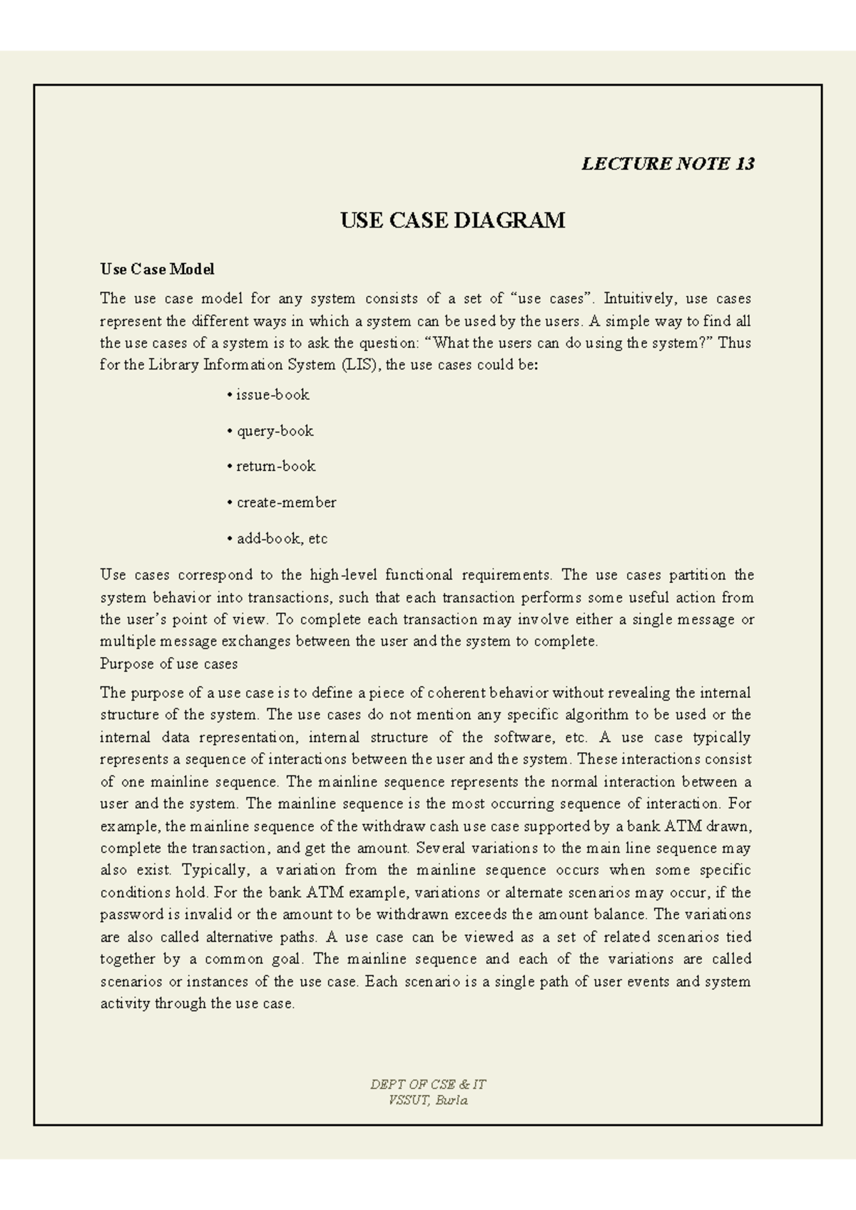 Final Exam Use Case Diagrams Guide - CSE & IT VSSUT - Studocu