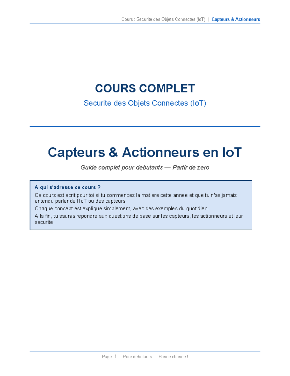 Cours : Sécurité des Objets Connectés (IoT) - Capteurs et Actionneurs ...