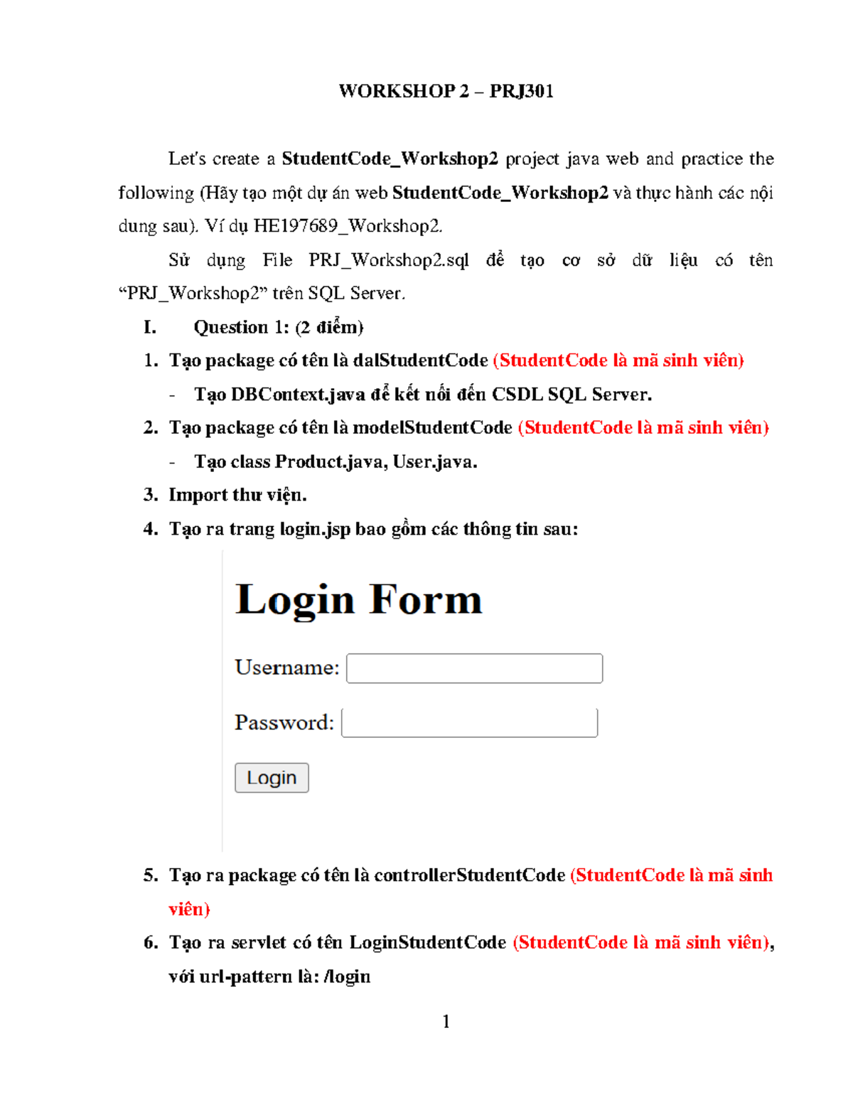 PRJ301 Workshop 2: Creating StudentCode_Web Project in Java - Studocu