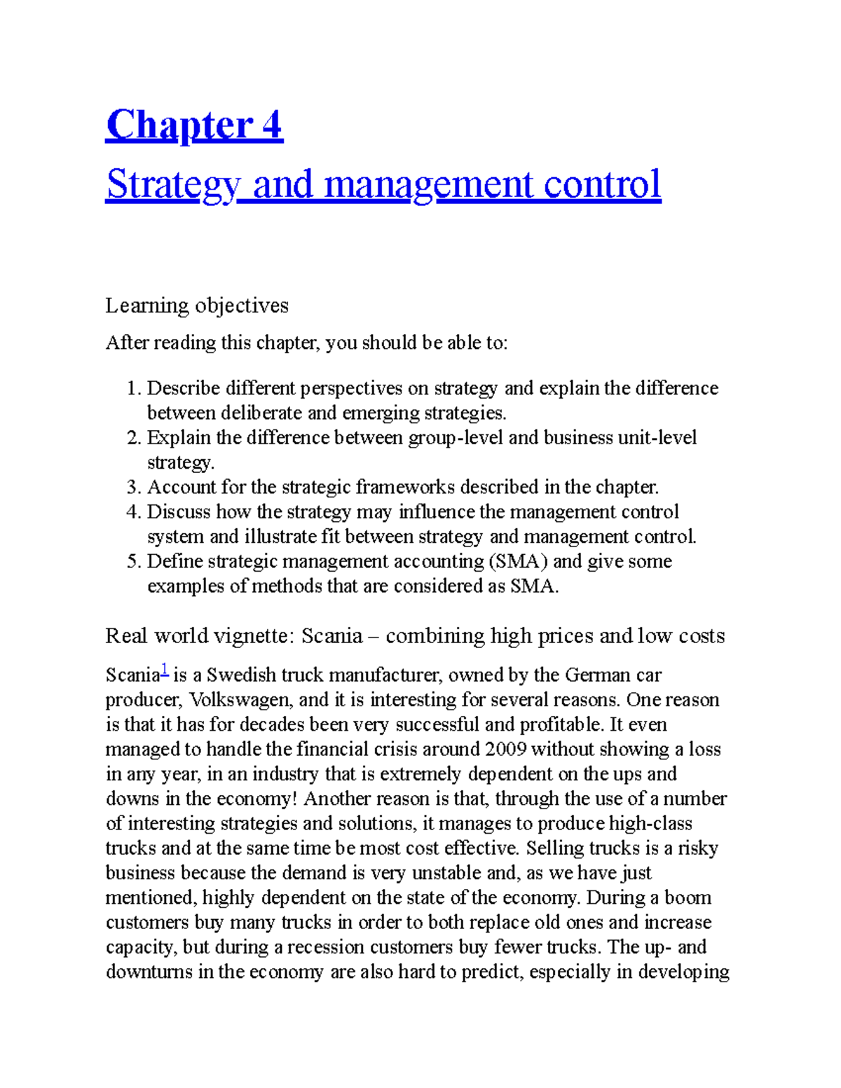 Chapter 4: Strategy and Management Control Insights (MGT 101) - Studocu