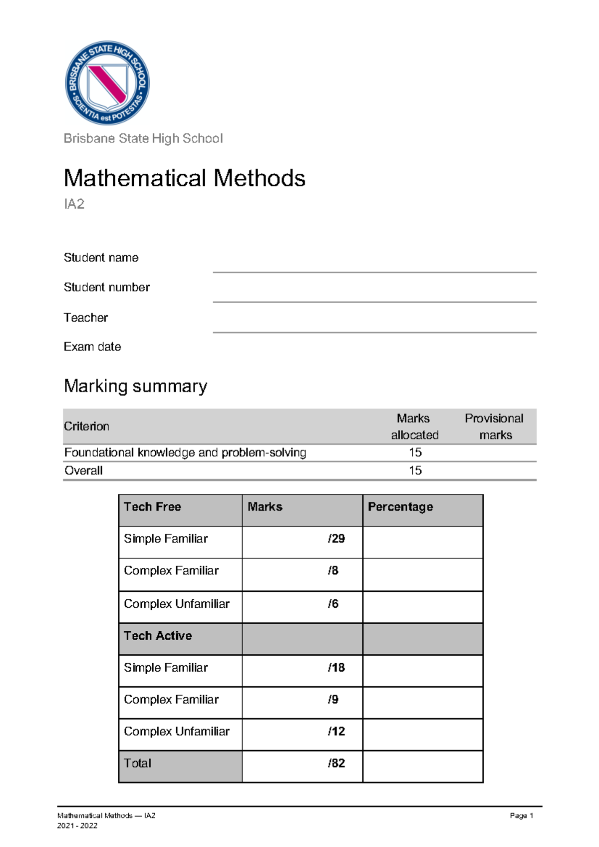 2022 U3 Mathematical Methods Practice Exam - Tech-Free Format - Studocu