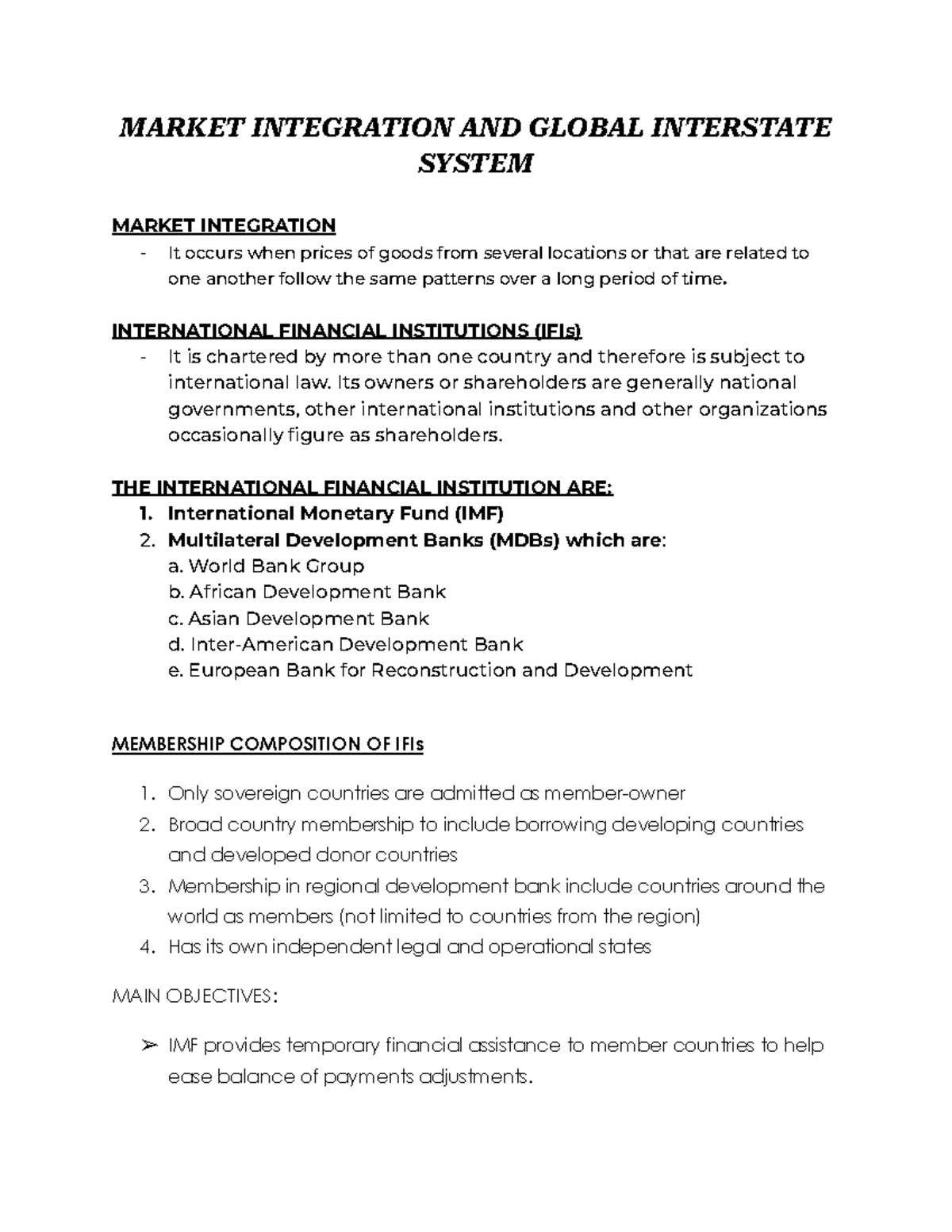 Market Integration and Global Interstate System Analysis - Studocu