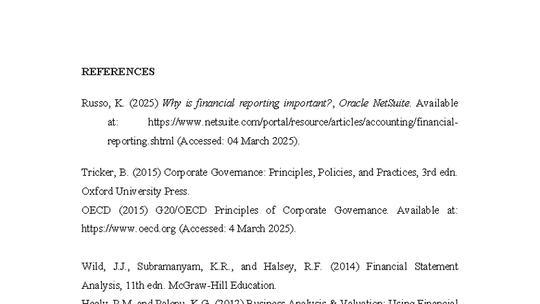 References for Financial Reporting and Accounting Studies (FIN 101 ...