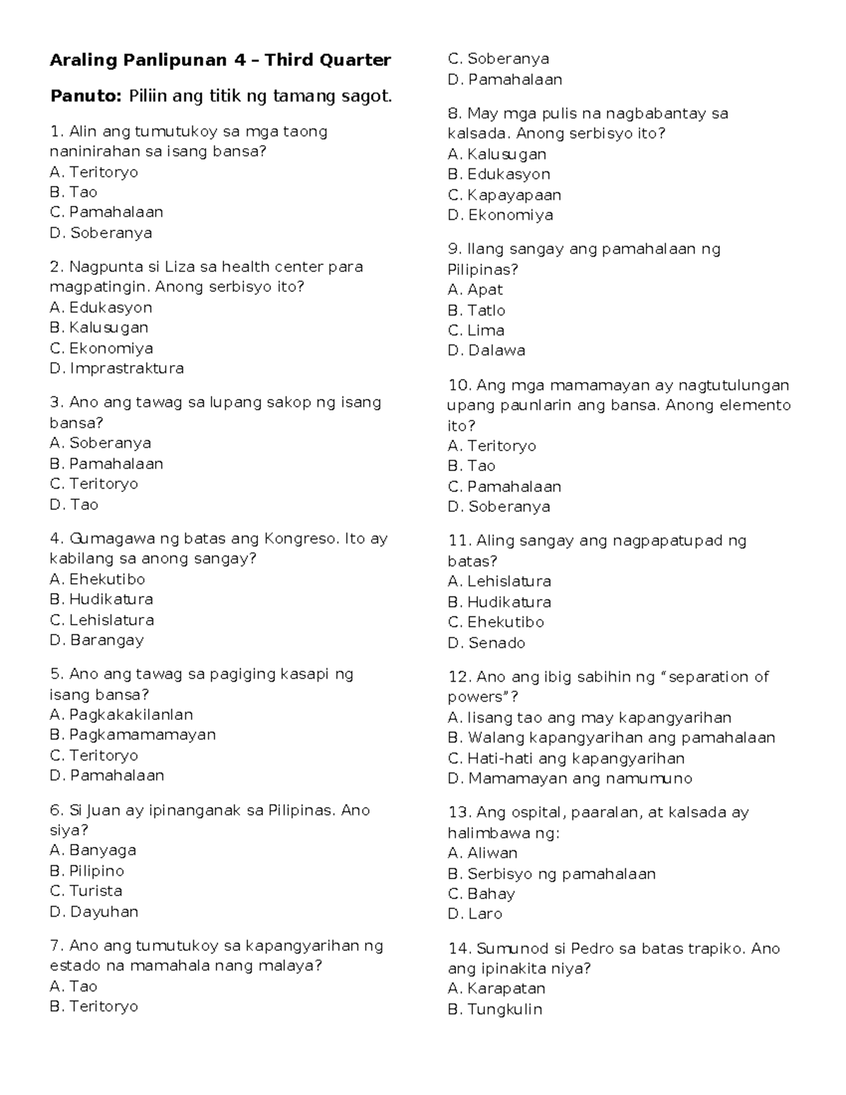 AP 4 Quiz: Third Quarter Review Questions and Answers - Studocu