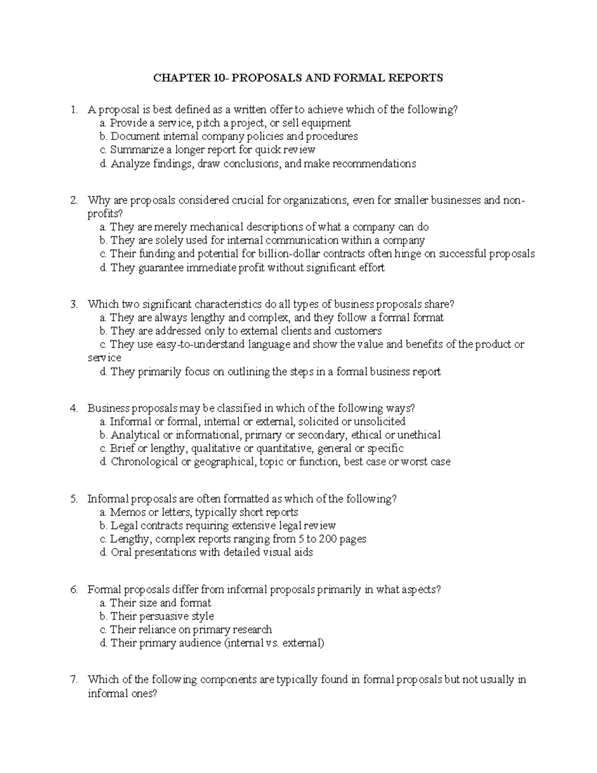 CHAPTER 10 - PROPOSALS AND FORMAL REPORTS SUMMARY - Studocu