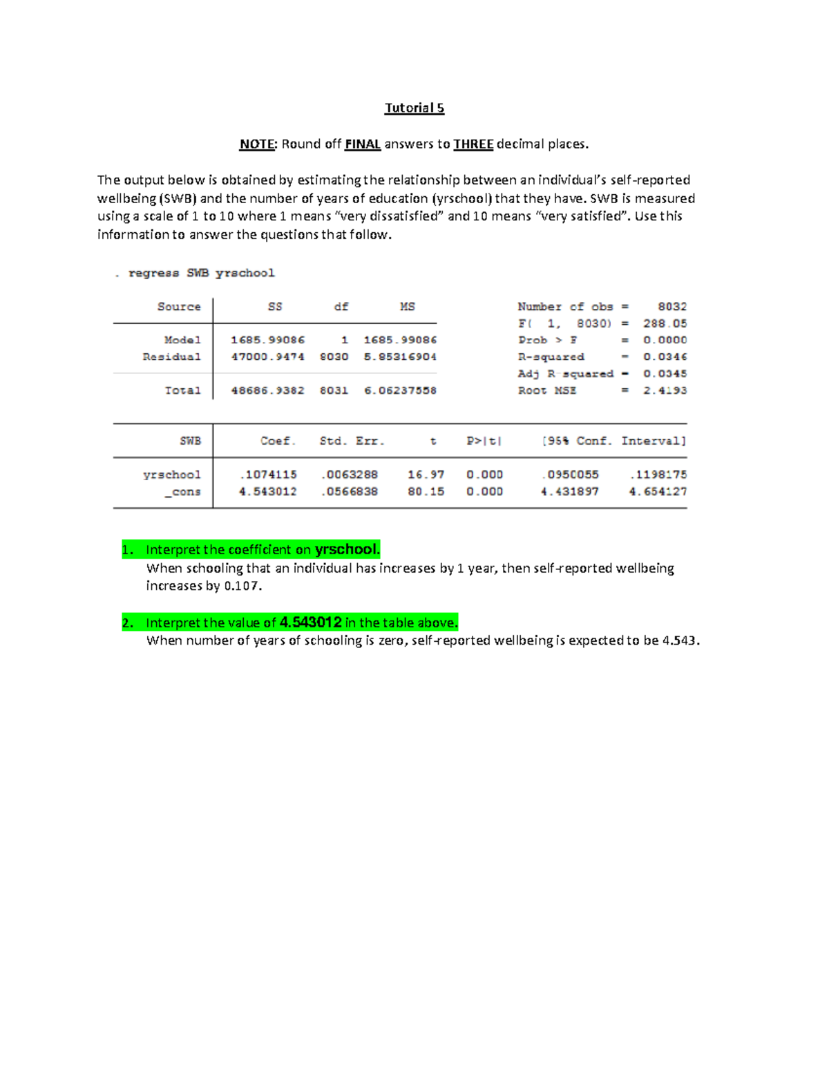 Tutorial 5: Analyzing SWB and Education Relationship - Studocu