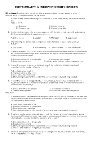 Entrep- Lesson-2 - READ IT - ENTREPRENEURSHIP LESSON 2 POTENTIAL MARKET ...
