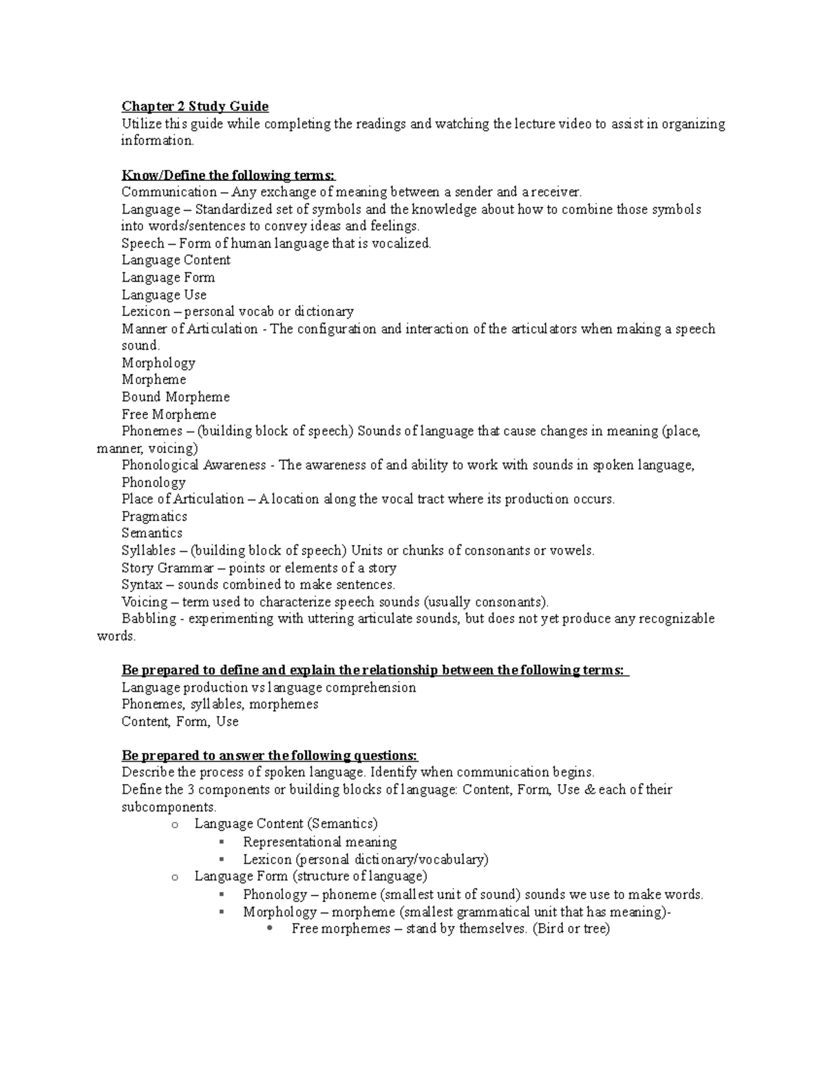 SLP 160 Chapter 2 Study Guide: Key Terms & Language Concepts - Studocu