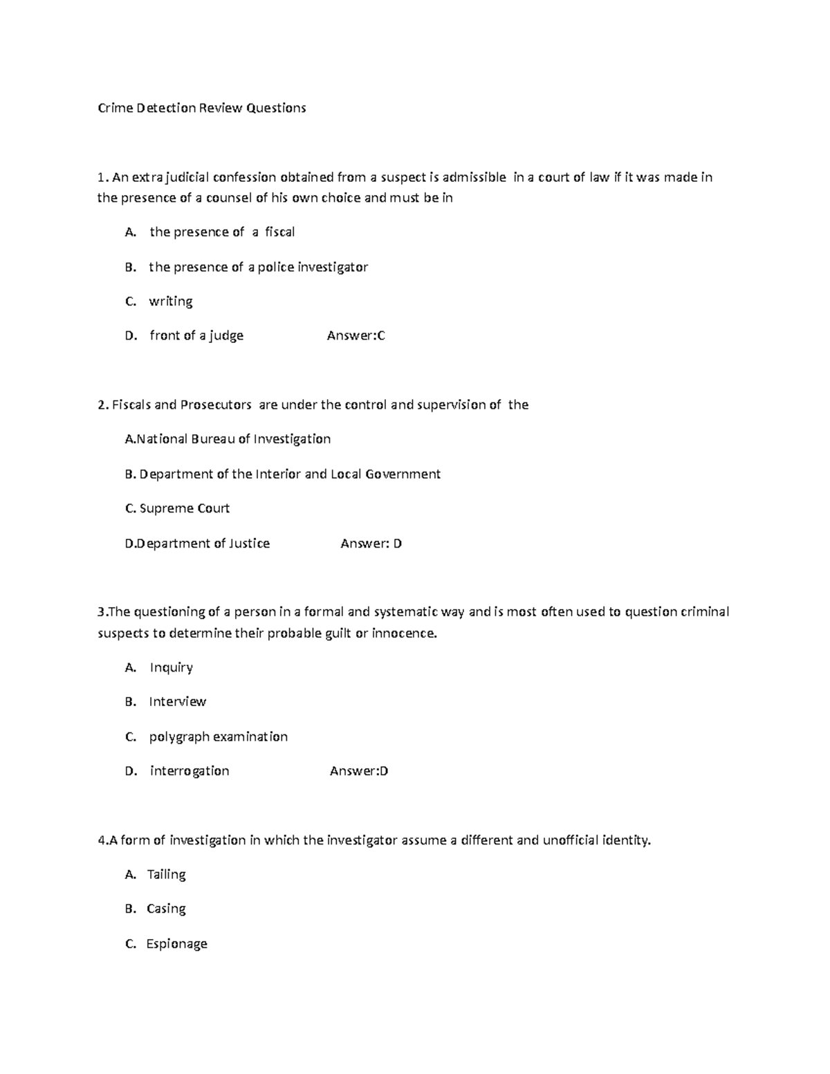 Fundamentals - POST TEST - Crime Detection Review Questions An extra ...