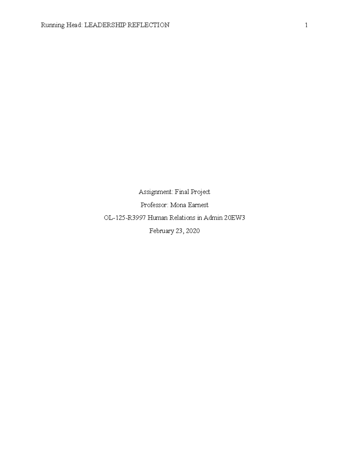 Final Project Reflection on Leadership Skills in OL-125-R3997 - Studocu