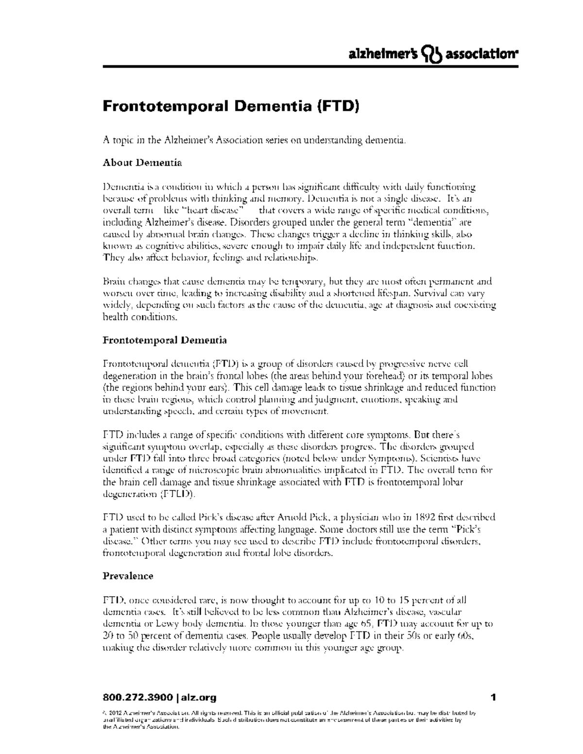 FTD 101: Understanding Frontotemporal Dementia and Its Impact - Studocu