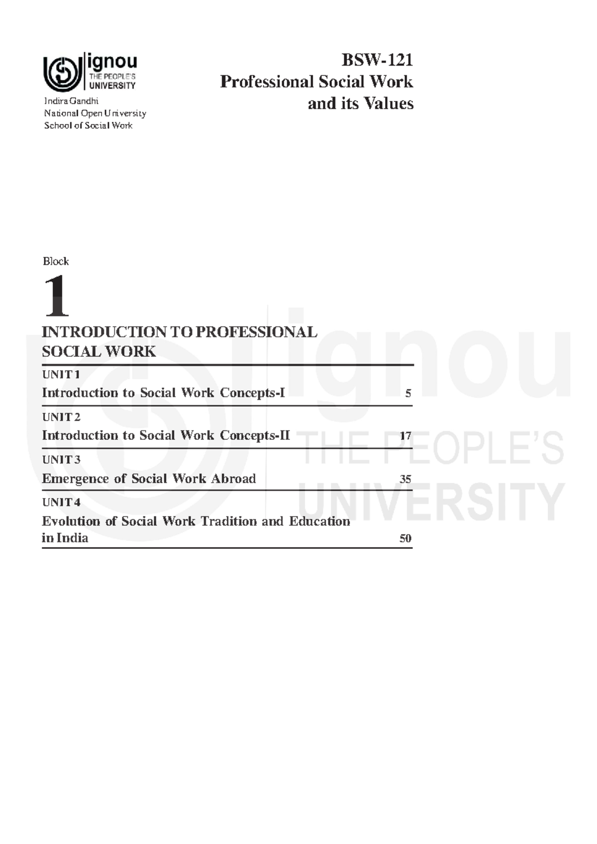 BSW-121 Block 1: Intro to Professional Social Work Concepts - Studocu