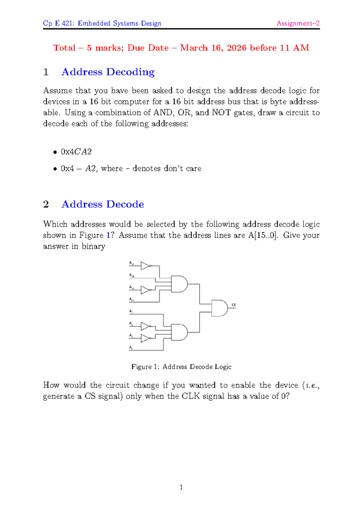 Cp E 421: Embedded Systems Design Assignment 2 - Address Decoding and ...