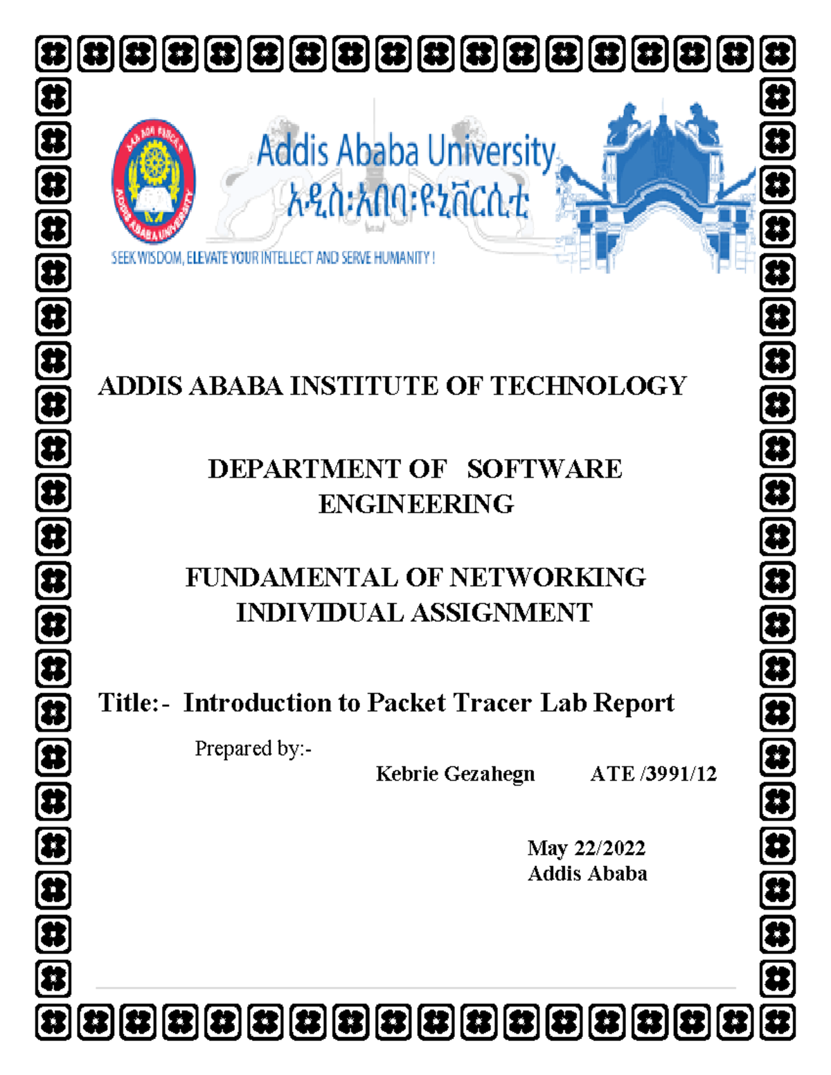 Assignment 03 Lab Report 2 - ADDIS ABABA INSTITUTE OF TECHNOLOGY ...