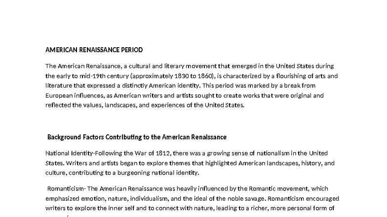AMERICAN RENAISSANCE PERIOD: Cultural and Literary Movements (1830-1860 ...