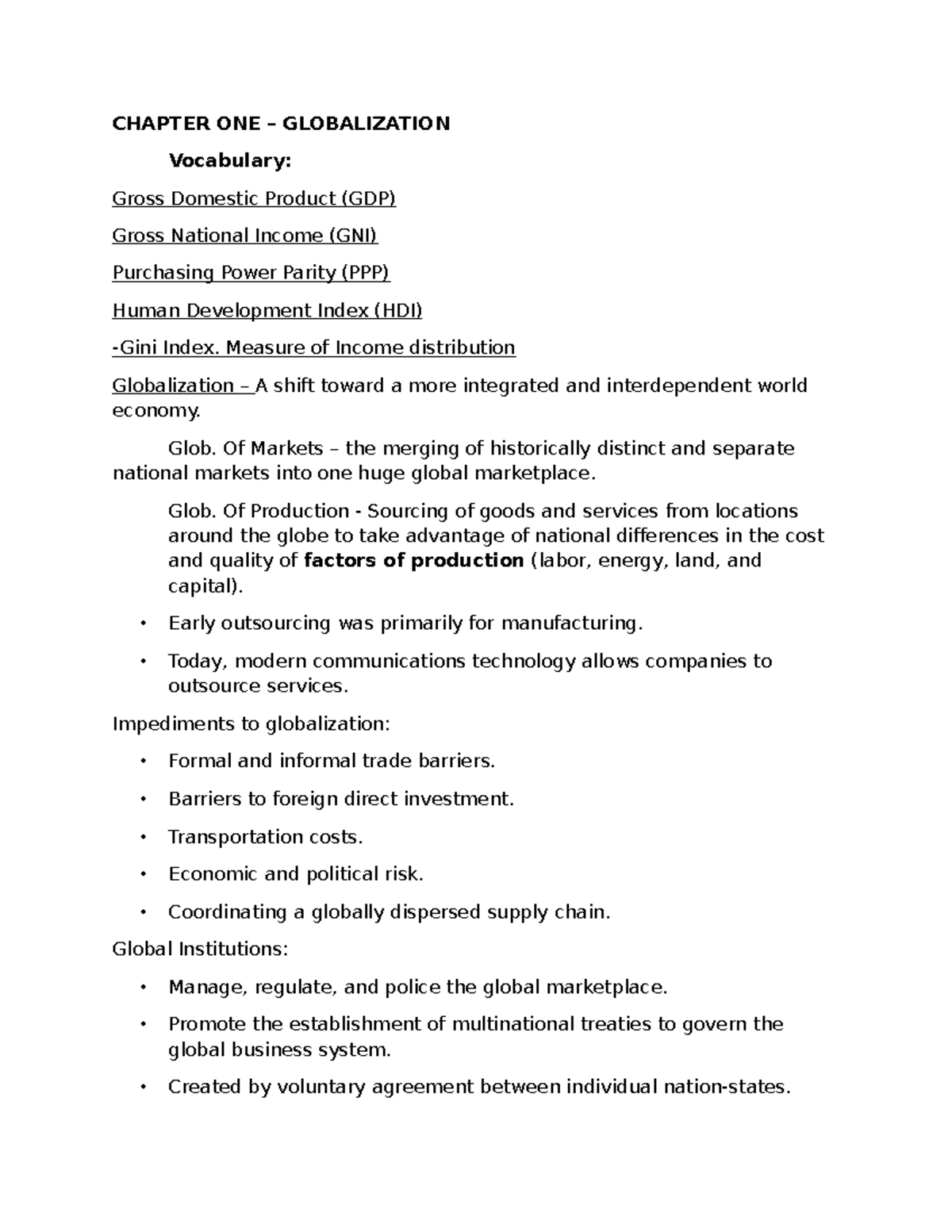 INTB CHAP 1 - Globalization Overview and Key Concepts Notes - Studocu