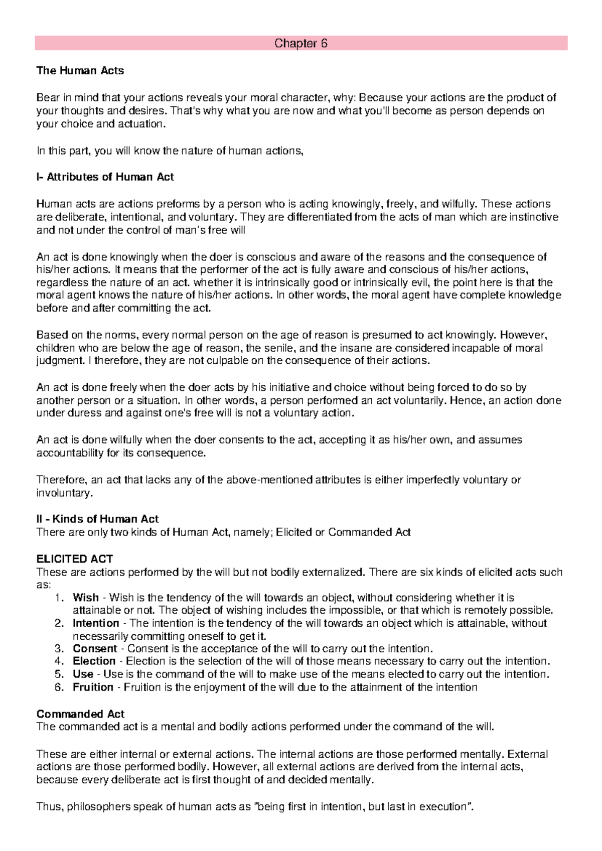 Ethics-Chapter-6 Thehumanacts - Chapter 6 The Human Acts Bear in mind ...