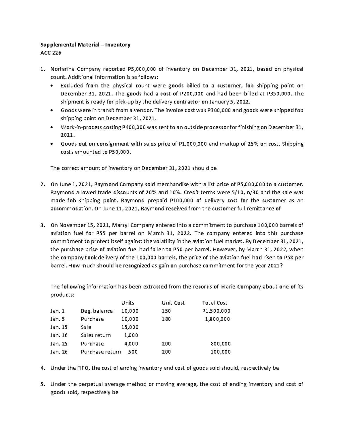 ACC 226 Supplemental Material - Inventory Analysis and Valuation - Studocu