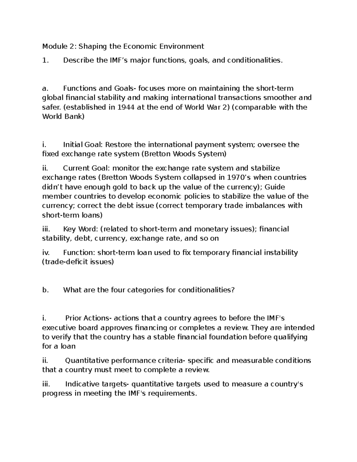 D080 Module 2: Economic Environment & IMF Functions Overview - Studocu