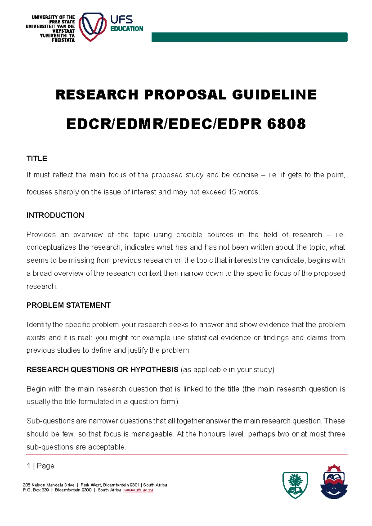 EDCR 6808 Research Proposal Guideline for 2024 Submission - Studocu