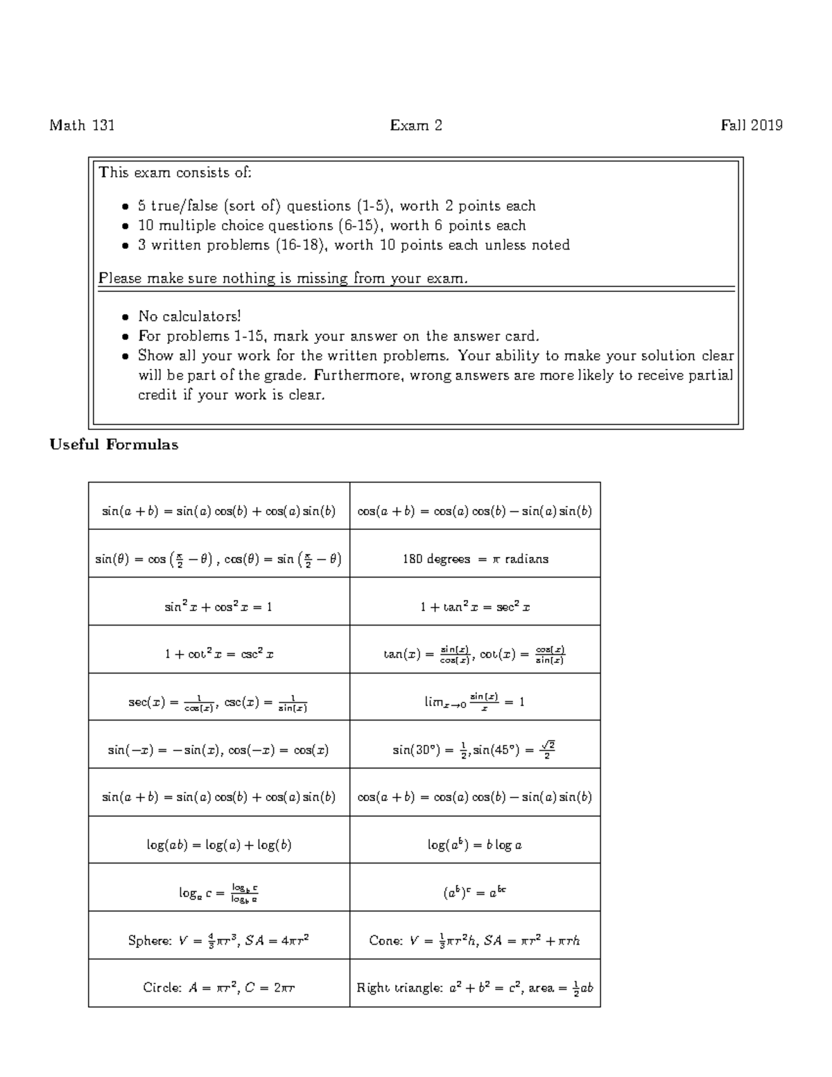 Math 131 Exam 2 Solutions - Fall 2019 - Studocu