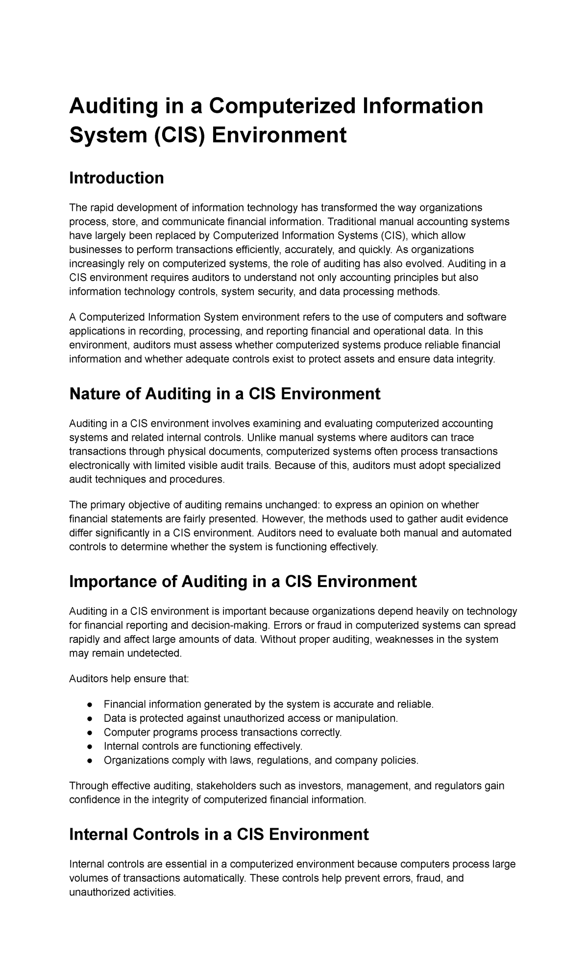 AUD 101: Auditing in a Computerized Information System Environment ...