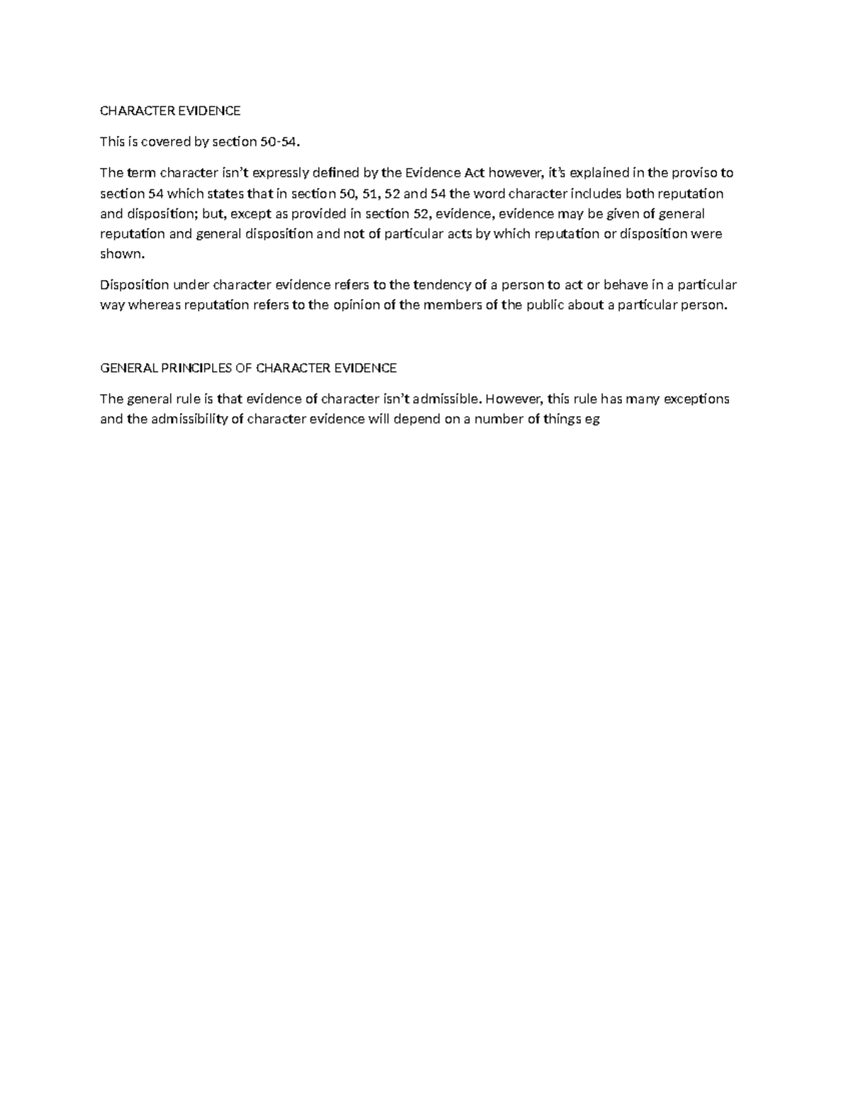 Character Evidence - Key Principles and Admissibility (EASY NOTES ...