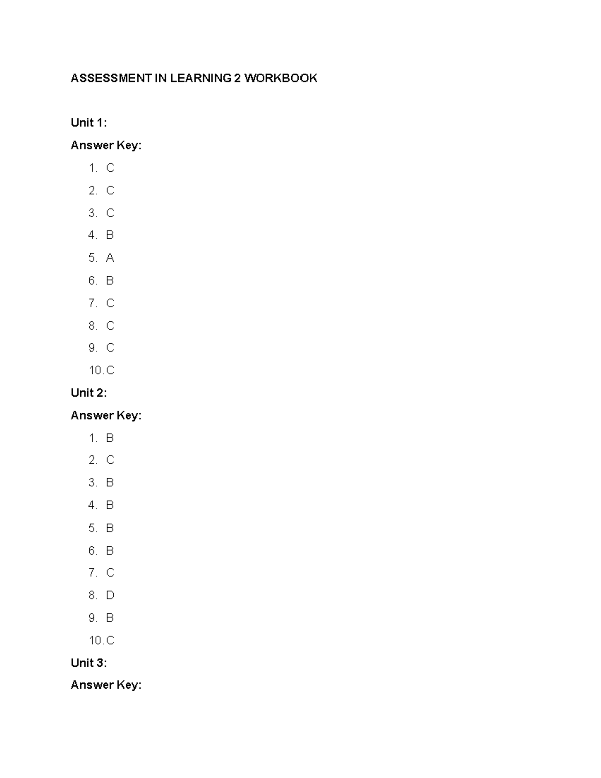 Assessment in Learning 2 Workbook 1: Answer Key (12015) - Studocu