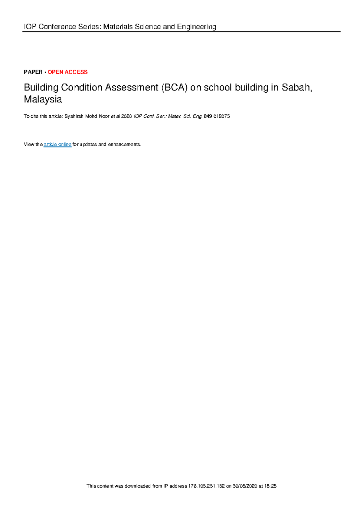 Building Condition Assessment BCA on school buildi - Ser.: Mater. Sci ...